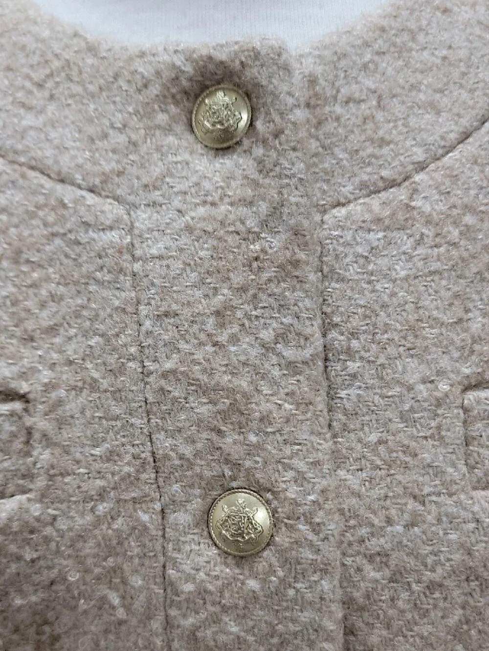 J. Crew Collection Neutral Beige Bouclé Gold-Button Cropped Jacket